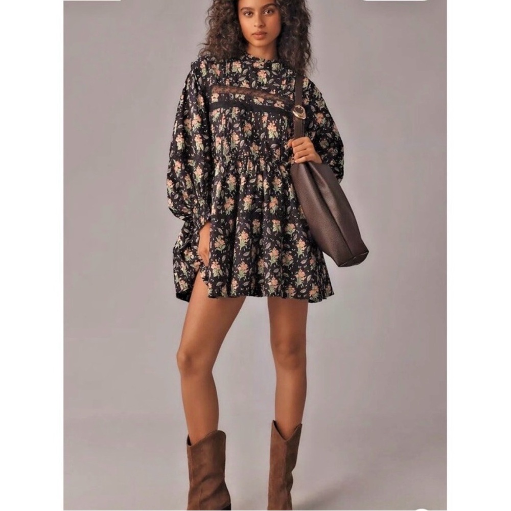 Anthropologie Pilcro Long-Sleeve Mock-Neck Swing Mini Dress S